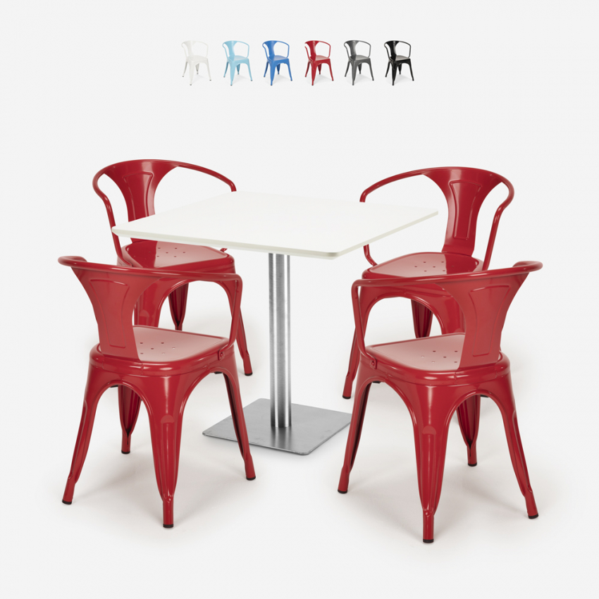 ensemble table horeca 90x90cm cuisine bars restaurants 4 chaises style Lix heavy white Catalogue