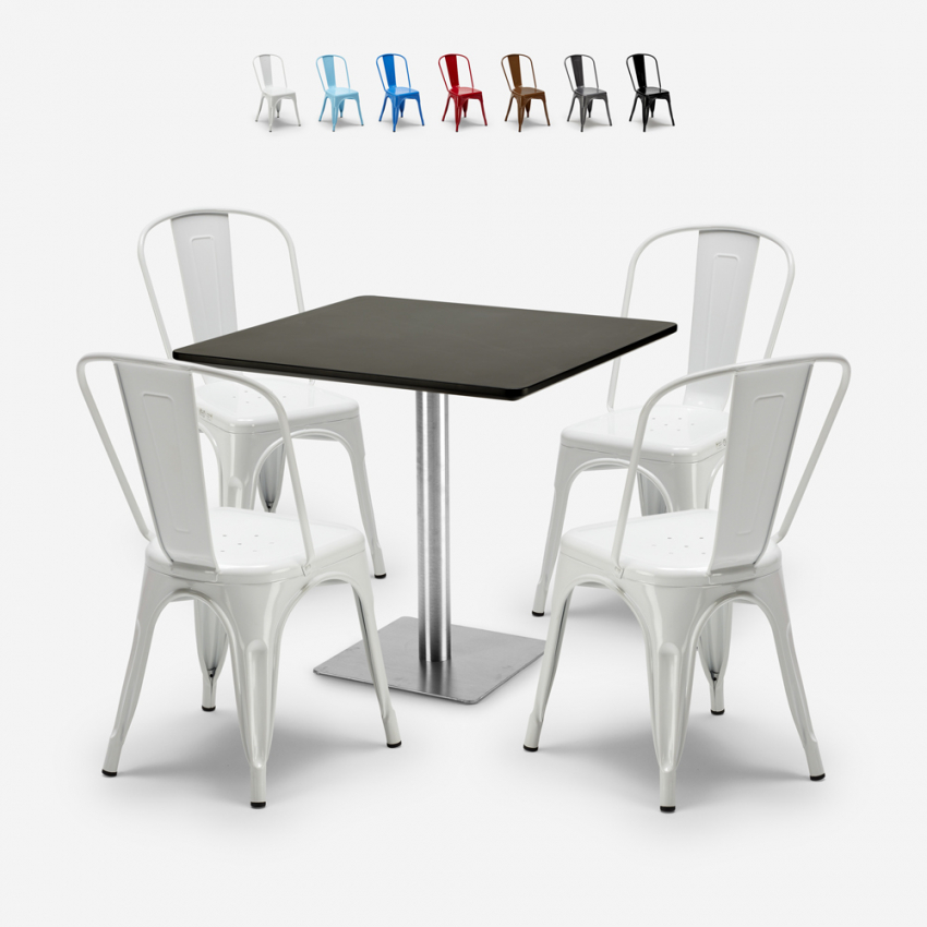ensemble bar restaurant 4 chaises et table horeca noire 90x90cm just Offre