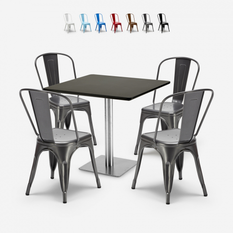ensemble bar restaurant 4 chaises et table horeca noire 90x90cm just Promotion