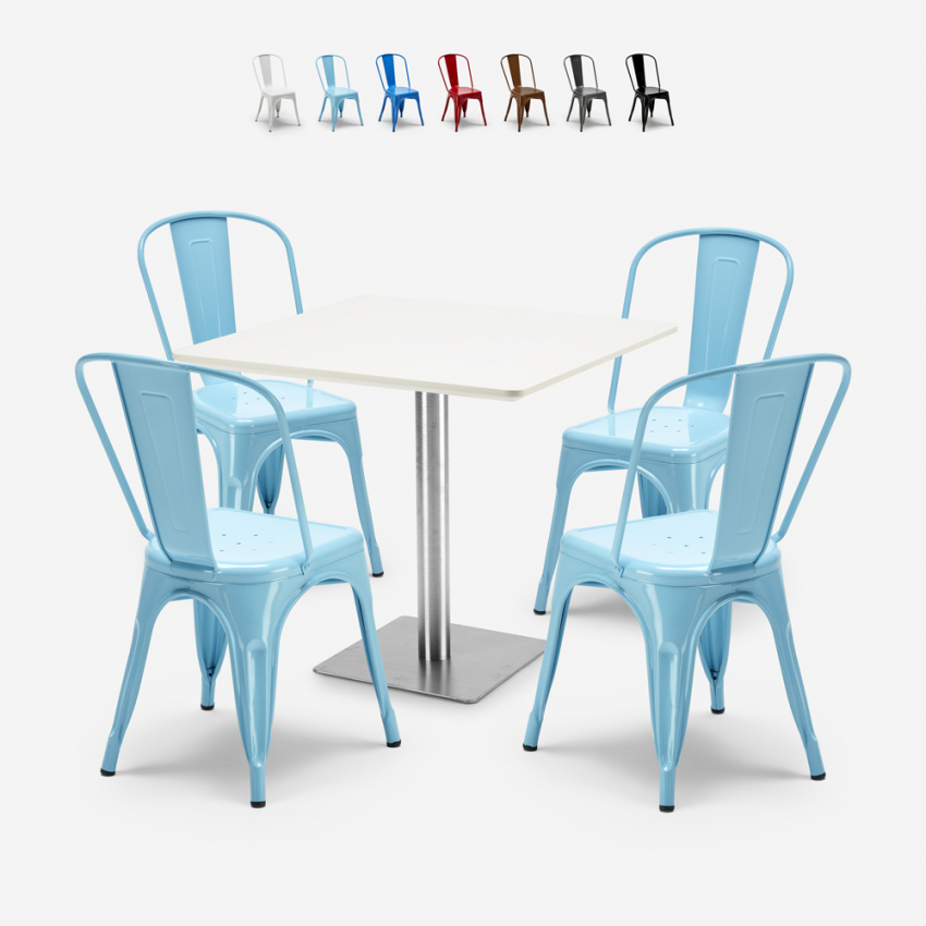 ensemble de 4 chaises style bar restaurant table horeca 90x90cm blanc just white Vente
