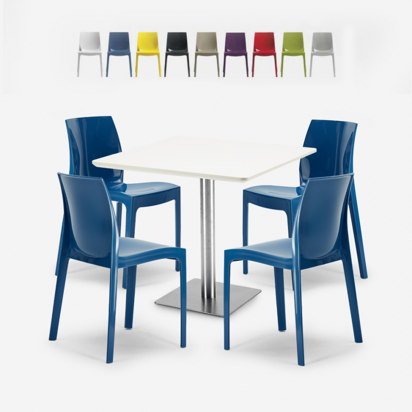 Ensemble De 4 Chaises Empilables Bar Restaurant et 1 Table Blanche 90x90cm Horeca Yanez White Offre