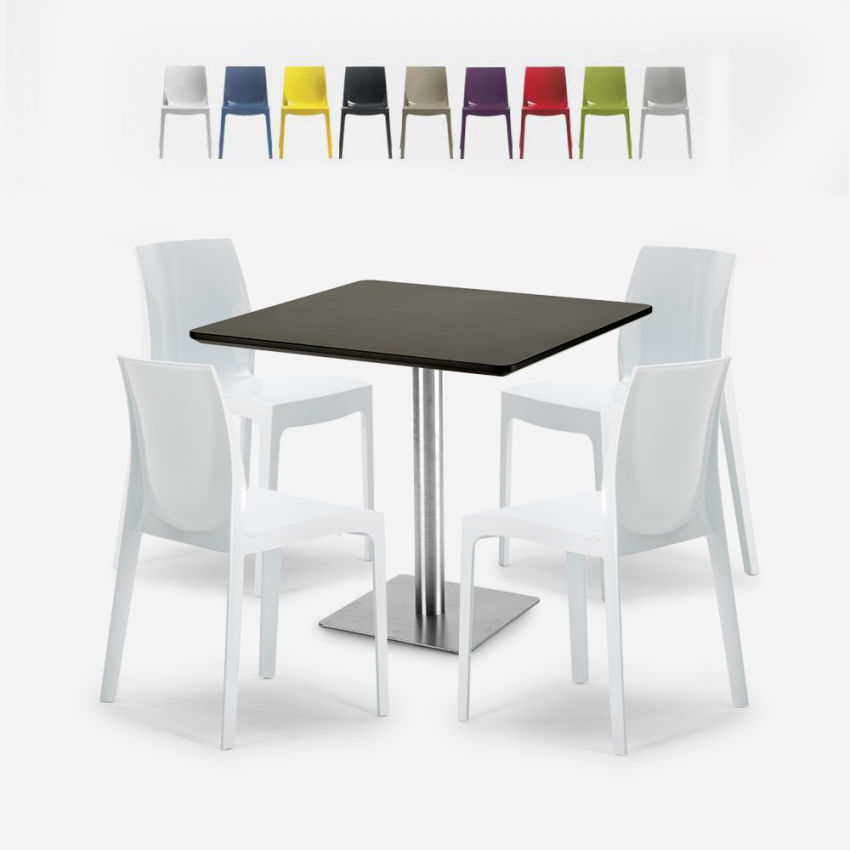 Ensemble De 4 Chaises Polypropylène Empilables et 1 Table Horeca Noire 90x90cm Yanez Black Vente