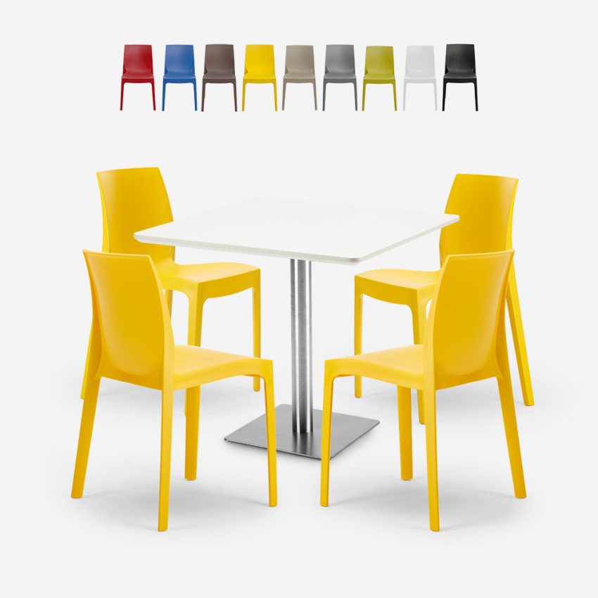Lot De 4 Chaises Polypropylène Bar Restaurant et Table Blanche Horeca 90x90cm Jasper White Remises Lot De 4 Chaises Polypropylène Bar Restaurant et Table Blanche Horeca 90x90cm Jasper White Remises