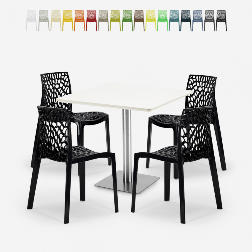 Lot De 4 Chaises Empilables Polypropylène Table Blanc 90x90cm Horeca Dustin White Achat