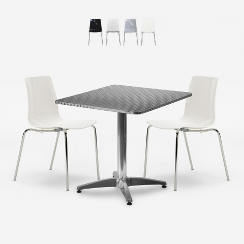 Ensemble table carrée pliante 70x70cm acier 2 chaises extérieur Mores Promotion