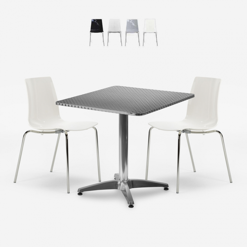 Ensemble table carrée pliante 70x70cm acier 2 chaises extérieur Mores Promotion