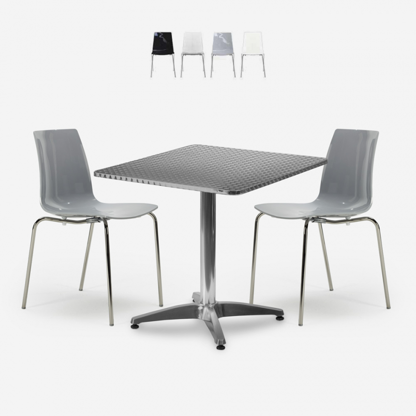 Table carrée et 4 chaises colorées en Poly rotin résine 90 x 90 marron
