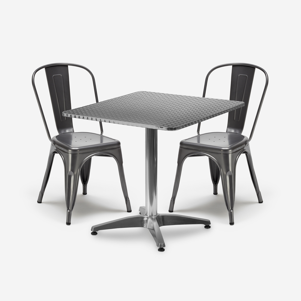 ensemble 2 chaises style industriel table carrée acier 70x70cm caelum