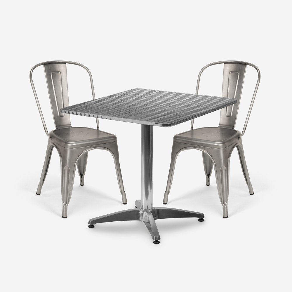ensemble table carrée pliable 70x70cm acier 2 chaises style vintage magnum