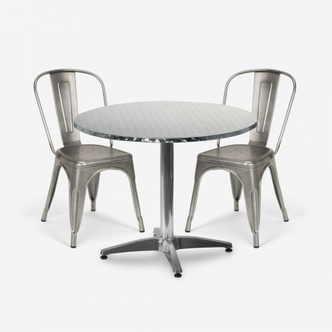 ensemble table ronde 70cm acier 2 chaises vintage style design taerium Promotion