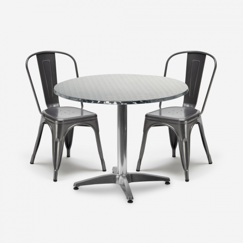 ensemble 2 chaises acier de style design industriel et table ronde 70cm factotum Promotion
