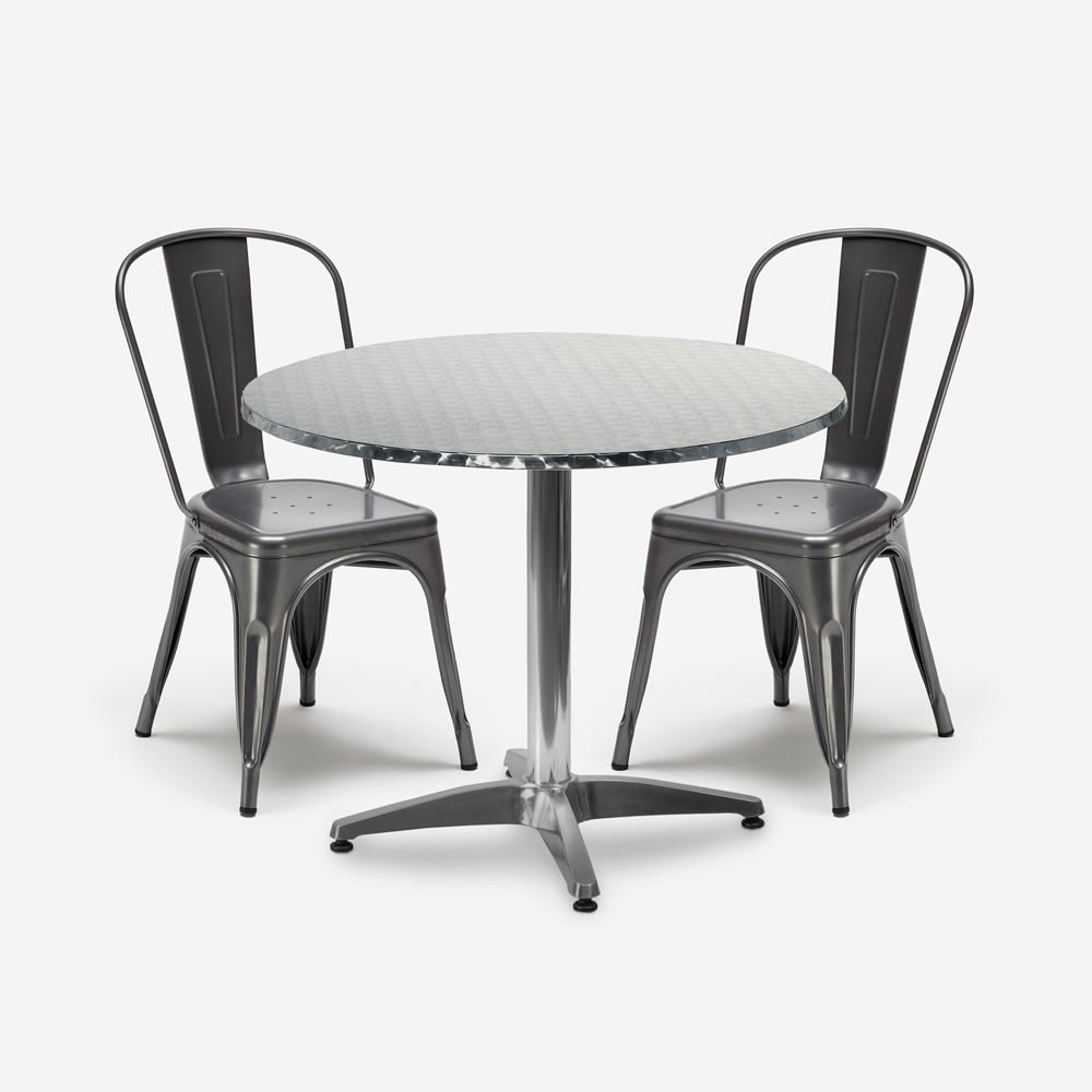 ensemble 2 chaises acier de style design industriel et table ronde 70cm factotum