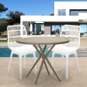 Ensemble 2 Chaises Design Moderne Table Ronde Beige 80cm Extérieur Jardin Cuisine Restaurant Bardus Réductions