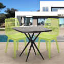 Ensemble Table Carrée 70x70cm Noire et 2 Chaises Design Moderne Jardin Cuisine Cevis Dark Vente