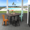 ensemble 4 chaises de style effet vintage et 1 table 80x80cm bois métal industriel dickson Remises