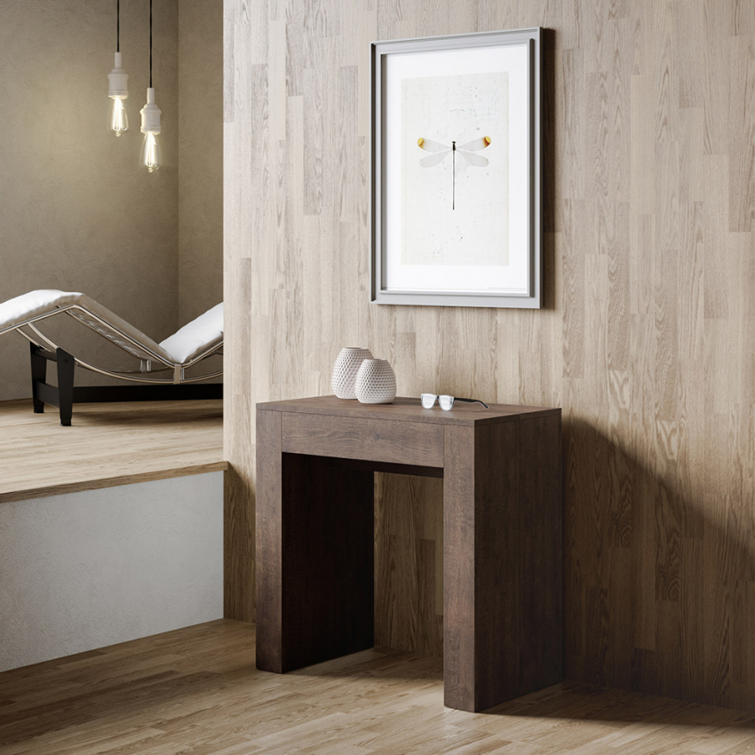 Table console d'entrée extensible 78x47-299cm bois salle à manger Allin Noix Promotion