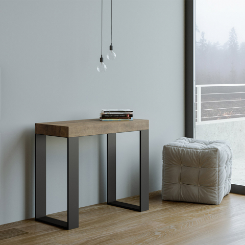 Table console extensible 90x40-300cm design bois métal Tecno Noix