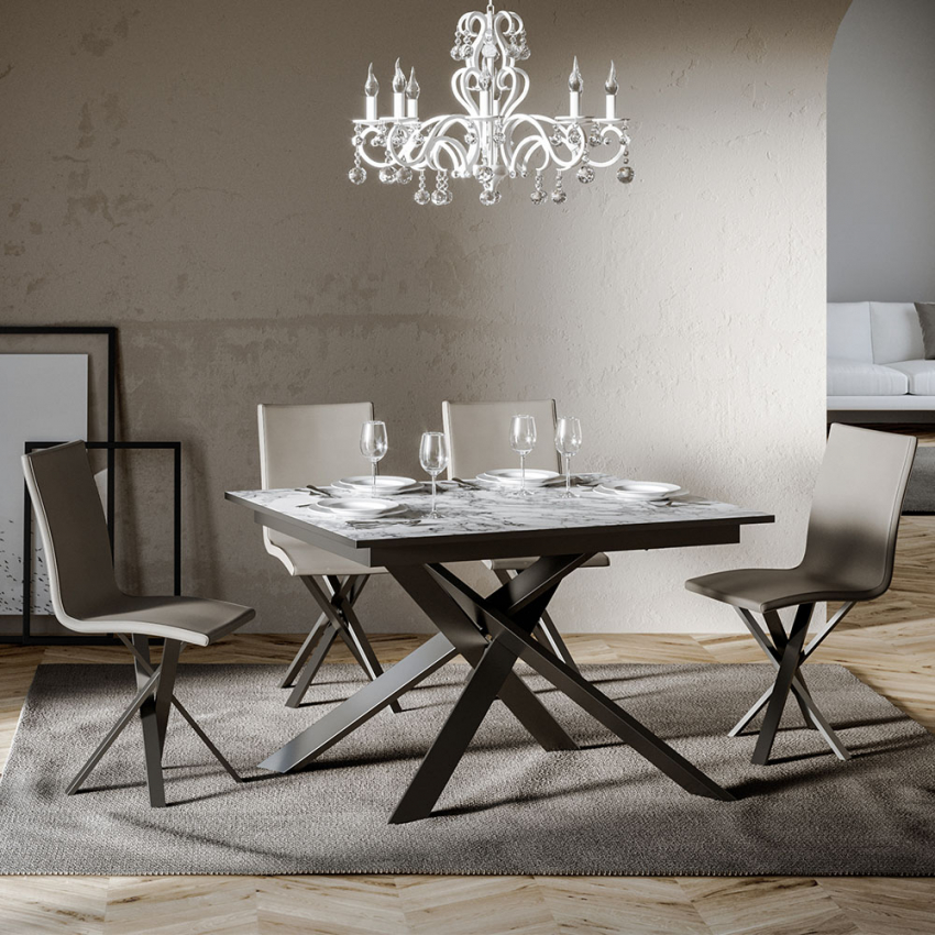 Table à manger extensible 90x120-180cm design moderne marbre Ganty Marble Promotion