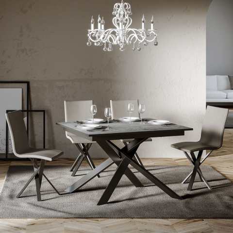 Table à manger grise extensible 90x120-180cm moderne Ganty Concrete Promotion
