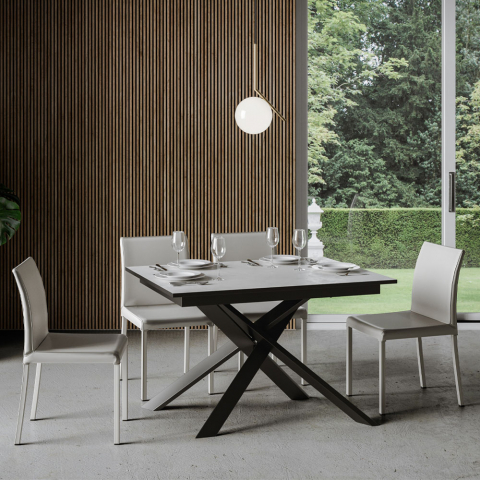 Table extensible 90x120-180cm blanc cuisine salle à manger Ganty White Promotion