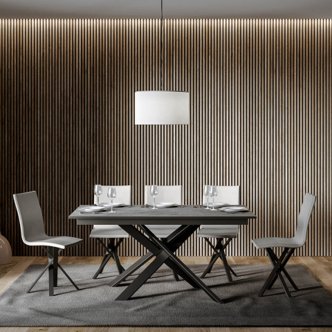 Table à manger grise extensible 90x160-220cm moderne Ganty Long Concrete