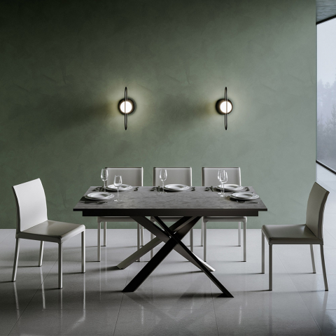Table à manger extensible moderne 90x160-2200cm anthracite Ganty Long Report Promotion