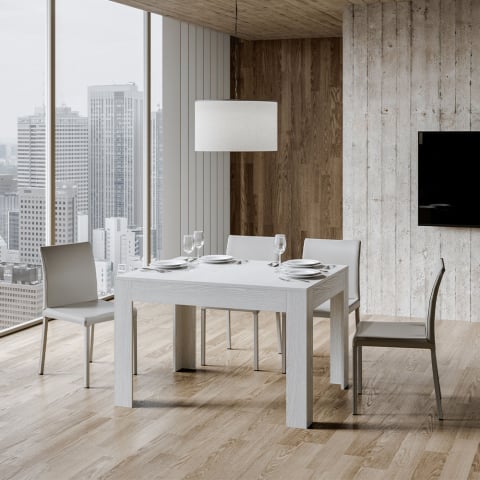 Table de salle à manger extensible 90x120-180cm design bois blanc Bibi