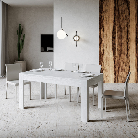 Table à manger extensible 90x160-220cm blanche design moderne Bibi Long Promotion