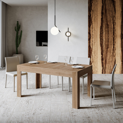 Table à manger en bois extensible moderne 90x160-220cm Bibi Long Oak