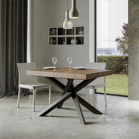 Table à manger en bois extensible moderne 90x130-234cm Volantis Noix Promotion