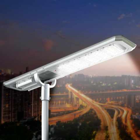 Lampadaire Led à Énergie Solaire 5000 Lumen Panneau Photovoltaïque Intégré pour Jardin Parking Route Goldrake