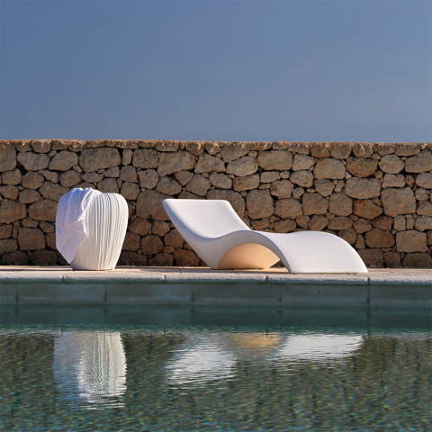 Chaise longue piscine jardin bain de soleil design blanc Vega Promotion