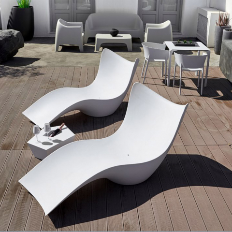Transat de jardin design blanc bain de soleil de piscine Cassiopea Promotion