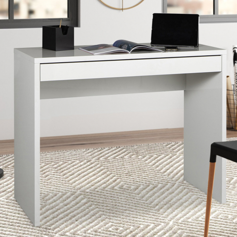 Bureau design rectangulaire avec tiroir blanc pour bureau et étude 100x40cm Sidus