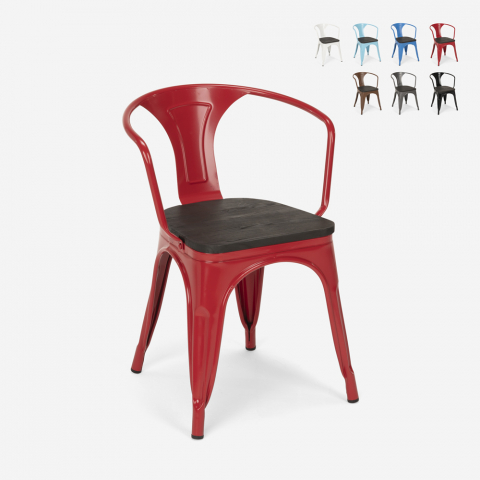 lot de 20 chaises design métal bois industriel style Lix bar cuisine steel wood arm Promotion