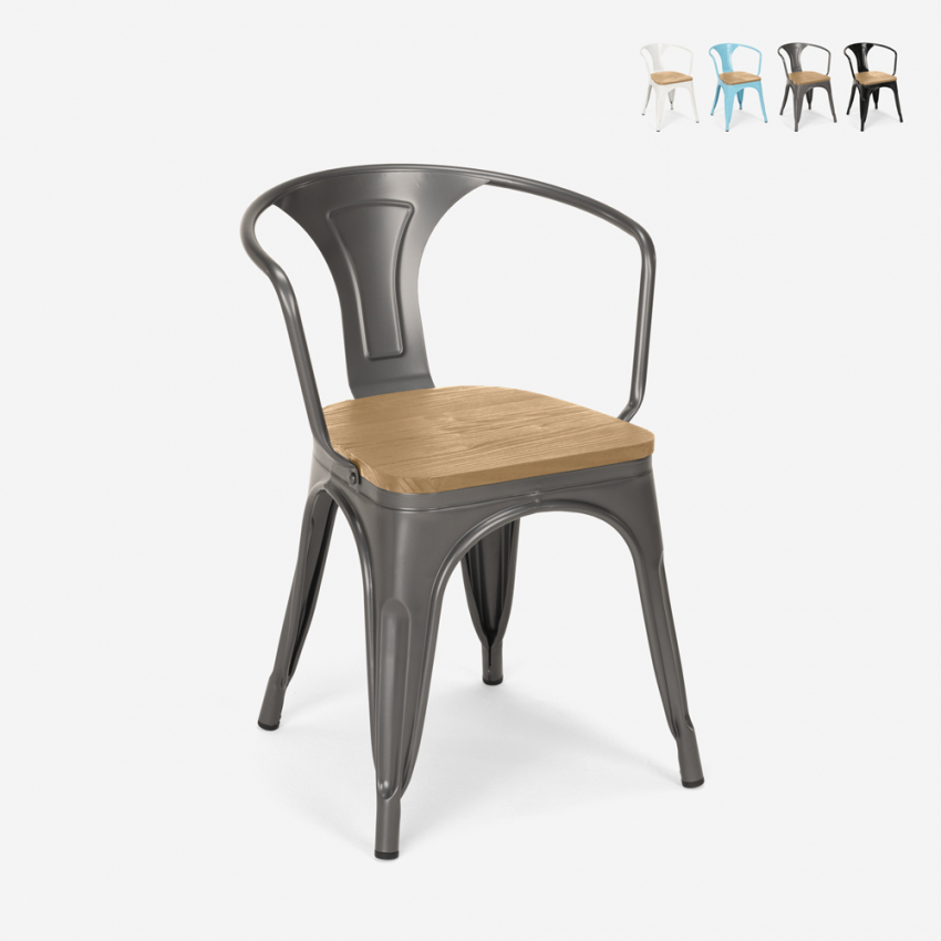 lot de 20 chaises style design industriel bar cuisine steel wood arm light Choix