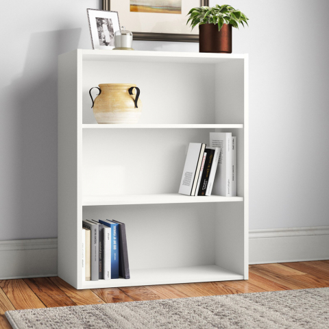 Bibliothèque basse blanche en bois 3 étagères réglables en hauteur Easyread Promotion