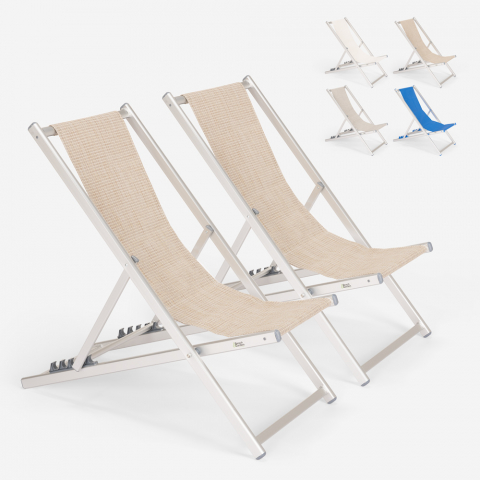 2 chaises de plage pliantes réglables en aluminium Riccione Gold Promotion