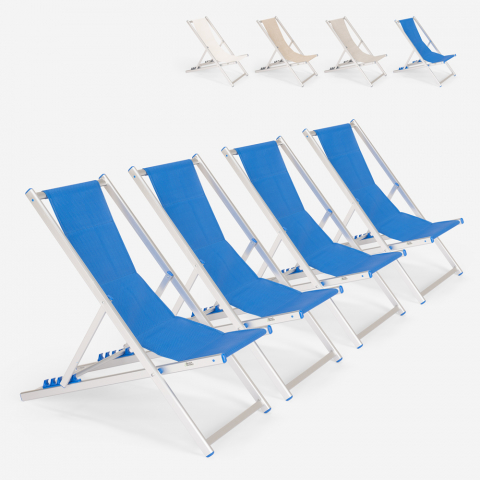4 transats chaises de plage pliantes réglables en aluminium Riccione Gold