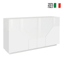 Buffet salon cuisine 160x43cm 4 compartiments meuble design blanc His Vente