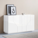 Buffet salon cuisine 160x43cm 4 compartiments meuble design blanc His Catalogue