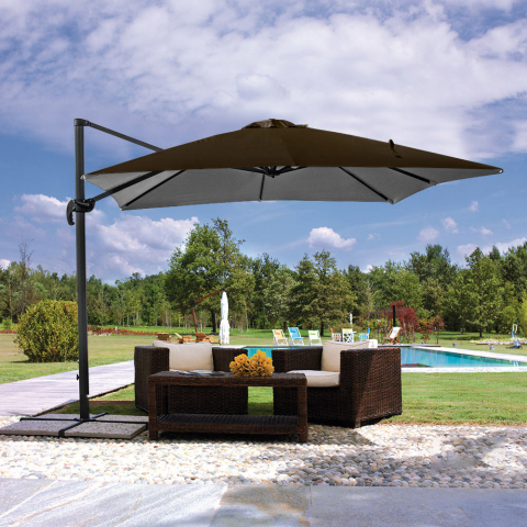 Parasol de jardin avec bras réglable en aluminium avec mât décentralisé 3x3m Paradise Brown