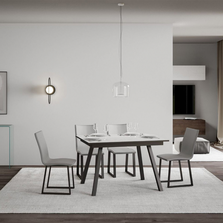 Mirhi Table à manger cuisine extensible 90x120-180cm design blanc