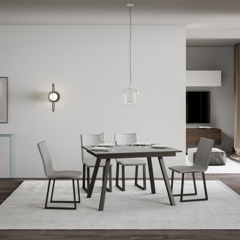 Table à manger extensible grise 90x120-180cm cuisine design Mirhi Concrete