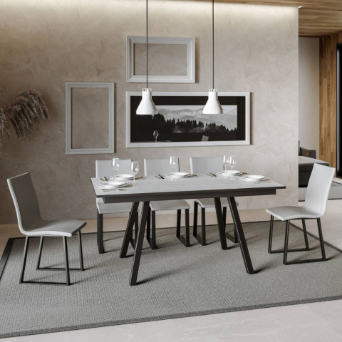 Table à manger cuisine extensible 90x160-220cm design blanc Mirhi Long