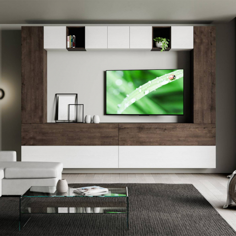 Meuble TV mural moderne suspendu en bois blanc A105 Promotion