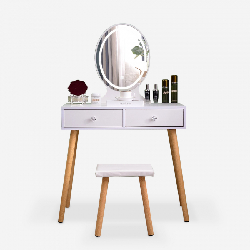 Serena Black Coiffeuse table de maquillage noire tiroirs miroir à LED