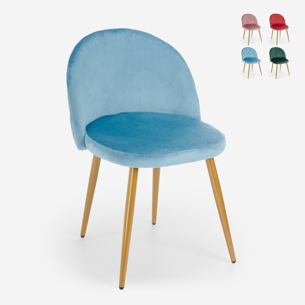 Chaise de cuisine salle à manger salon moderne velours pieds dorés Bert