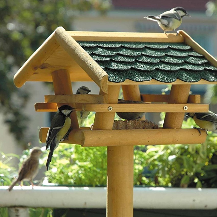 Mangeoire à oiseaux sur pied en chêne rectangulaire