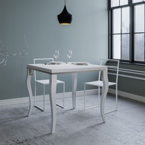 Table à manger classique extensible blanche 90x90-180cm Olanda Libra